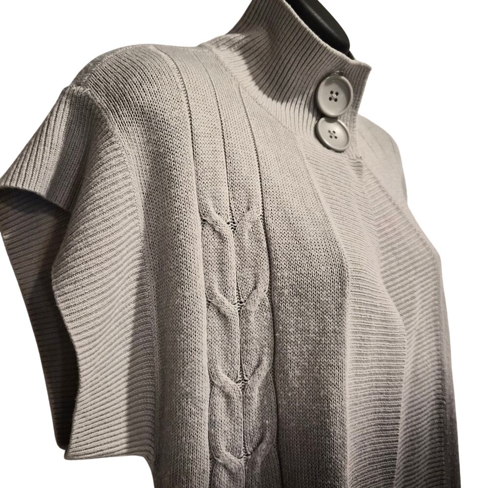 Worthington Ombre Cable Knit Mock Neck Poncho Sweater Cape Grey Black Medium